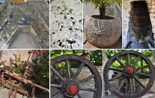 a collage of photos with a wheel and a plant at Apartment Rustic Jolly in Premantura