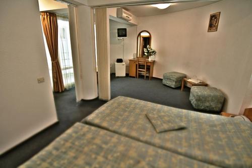 a hotel room with a bed and a desk at Hotel Star in Piteşti