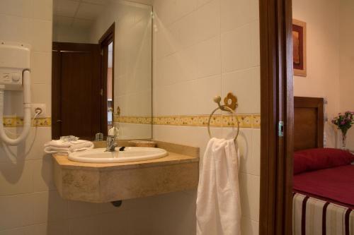 une salle de bain avec un lavabo et un miroir dans l'établissement Apartamentos la Fuente, à Cordoue