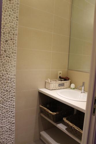 a bathroom with a sink and a mirror at B&B Au Roman Païs in Braine-le-Château