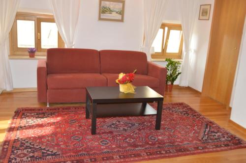 a living room with a couch and a coffee table at Apartments Boscarin in Buje