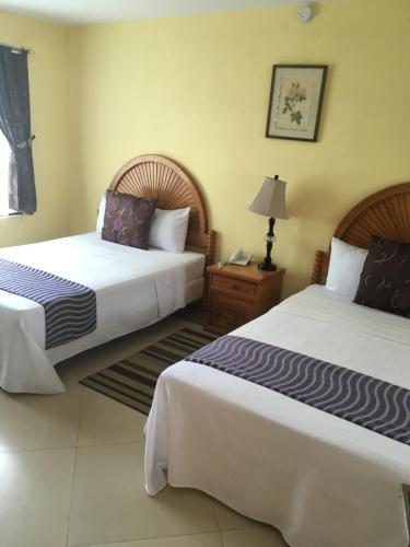 una habitación de hotel con 2 camas y una lámpara en Hotel Regalo del Alma, en Tequisquiapan