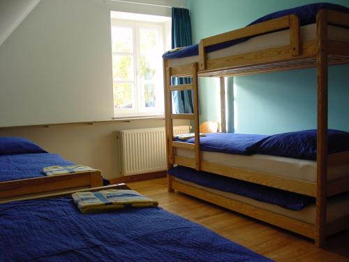Bivels的住宿－Gite rural a Bivels，一间卧室设有两张双层床和一扇窗户。