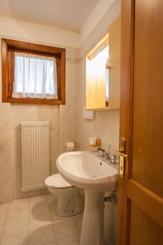 a bathroom with a sink and a toilet and a window at Appartamenti Anna Benedetti in Sappada
