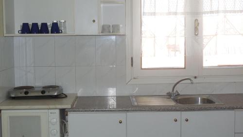 a kitchen with a sink and a counter top at Hotel Dias Apartment in Makrýgialos