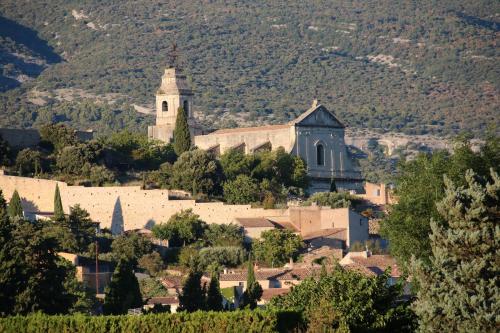 a small village with a church on a hill at La carpe diem in Bédoin