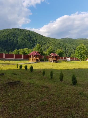 a field with a gazebo and a building at Lara in Solochin