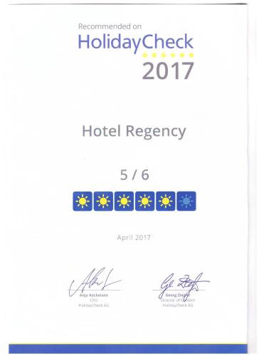 a screenshot of the holiday check of the hotel registry at Hotel Regency in Korçë