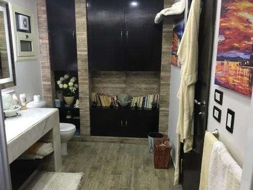 a bathroom with a sink and a toilet at Sporting Suite Studio in Alexandria