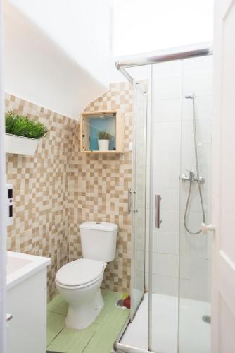 a bathroom with a toilet and a shower at Party Zone in Lisbon