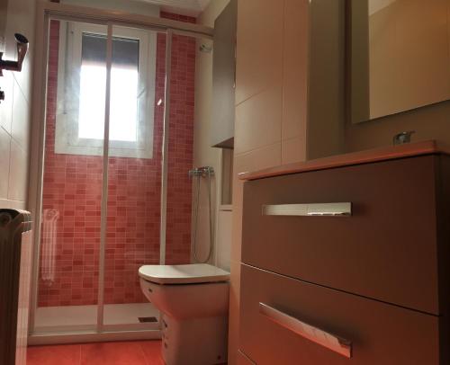 ein Bad mit einem WC und einer Glasdusche in der Unterkunft Betiko in Vitoria-Gasteiz