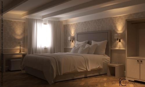 Un dormitorio con una gran cama blanca y una ventana en Hotel Bartolomeo, en Venecia