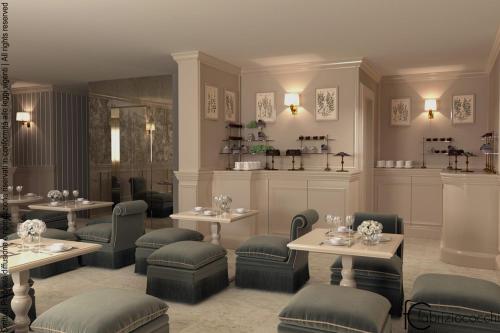 a rendering of a restaurant with tables and chairs at Hotel Bartolomeo in Venice