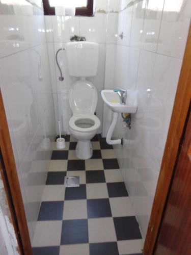 La salle de bains est pourvue de toilettes et d'un lavabo. dans l'établissement Guest House Tatyana, à Sutomore