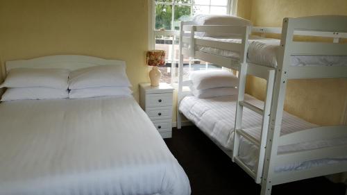 um quarto com 2 beliches e uma janela em The Stable Lodge Cannaway House em Macroom