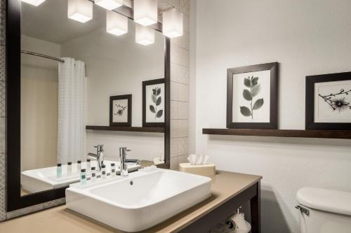 a bathroom with a white sink and a mirror at Country Inn & Suites by Radisson, Novi, MI in Novi