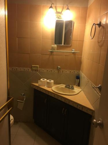 ein Bad mit einem Waschbecken und einem Spiegel in der Unterkunft Apartment Blanquita Consulado Cedros in Ciudad Juárez