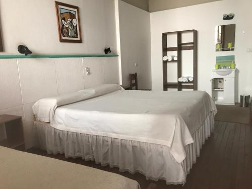a bedroom with a large white bed in a room at Posada Casa de Borgoña in Salta