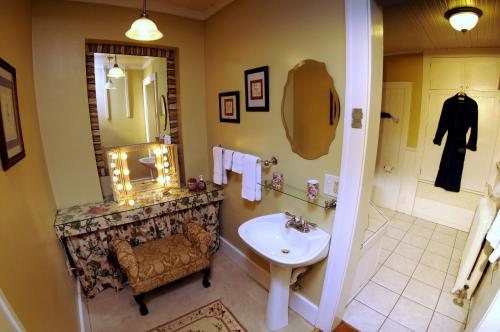 a bathroom with a sink and a mirror at The Oliver Inn in South Bend