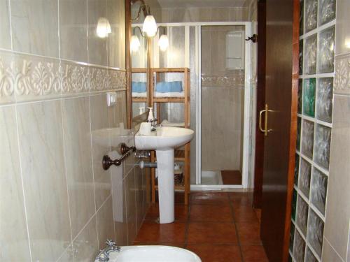 La salle de bains est pourvue d'un lavabo et de toilettes. dans l'établissement CASA PERIN - HOSTAL RURAL, à Villafranca de los Barros