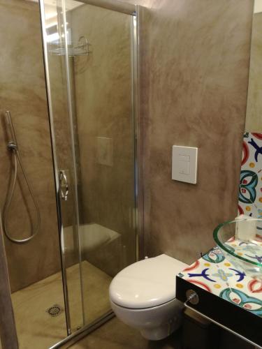a bathroom with a shower and a toilet at Dammuso SOLMAR in Pantelleria