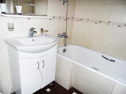 een badkamer met een wastafel en een bad bij Apartment on Skorykovskyi Lane 4 in Dnipro