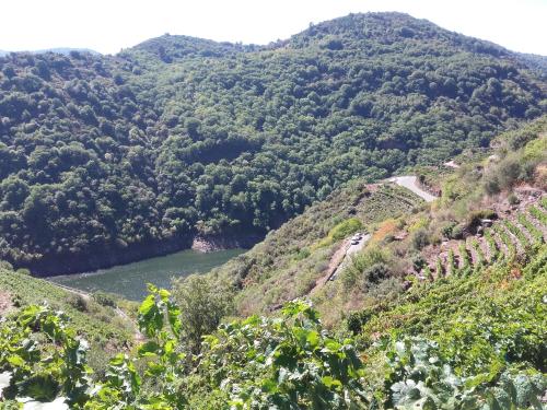 a view of a mountain with a river in the middle at Casa do Conto in Doade
