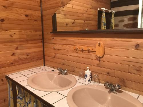 ein Badezimmer mit 2 Waschbecken und einem Spiegel in der Unterkunft Chambre d'Hôtes chez Nadine Hamm in Weiterswiller