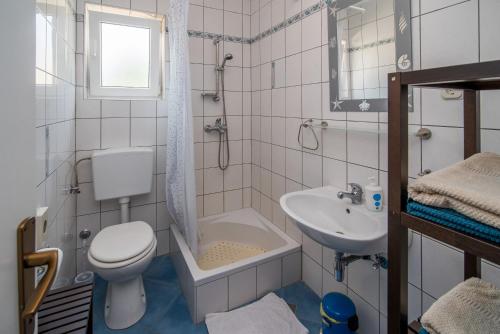 ein Badezimmer mit Toilette und Waschbecken in der Unterkunft Apartments Sanjin in Kornić