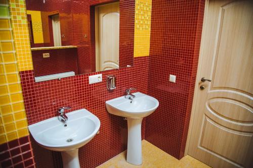 a bathroom with a sink and a mirror at Alina Hotel & Hostel in Uzhhorod