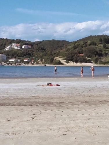 a group of people standing on a beach at Vera Apartment in Rab