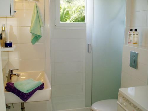 a bathroom with a shower and a sink and a toilet at Apartment Adriana in Supetar