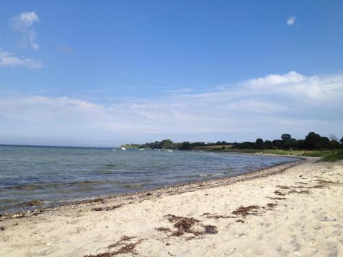 a beach with sand and the ocean on a sunny day at Lindenhof Habernis in Steinberg