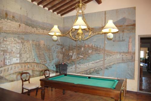 a room with a pool table and a mural at Rovezzano B&B in Florence