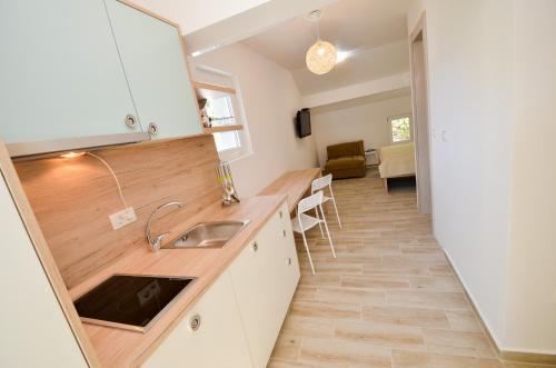 a kitchen with a sink and a counter top at Guesthouse Grotta Di Nicola in Kotor