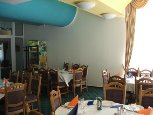 a restaurant with tables and chairs in a room at Hotel Iadolina in Stana de Vale