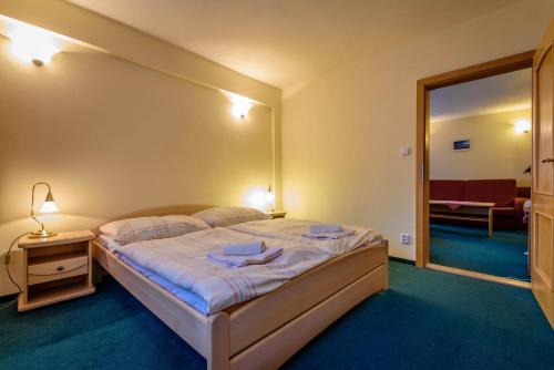 Säng eller sängar i ett rum på Hotel Boboty