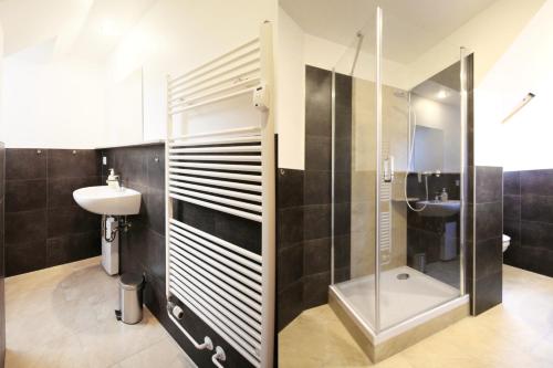 a bathroom with a shower and a sink at Apartments Röhrstraße in Weimar