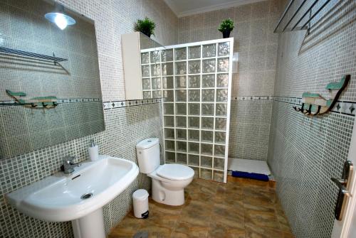 a bathroom with a toilet and a sink at El Aceitun Beach Holiday Homes in Gran Tarajal