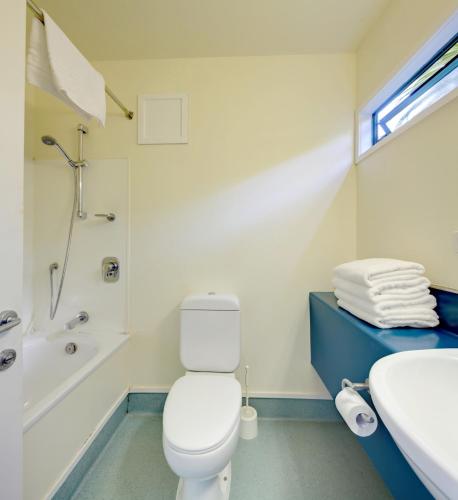 a bathroom with a toilet and a sink at Rayland Motel in Auckland
