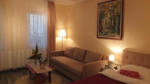 uma sala de estar com um sofá e uma cama em Country House Baranjski Tulipan em Draž
