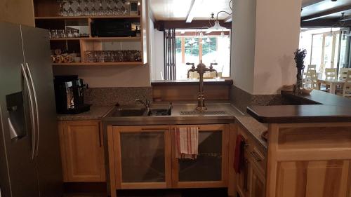 a kitchen with a sink and a counter top at Club Rezidence Pod Lučí in Loučovice