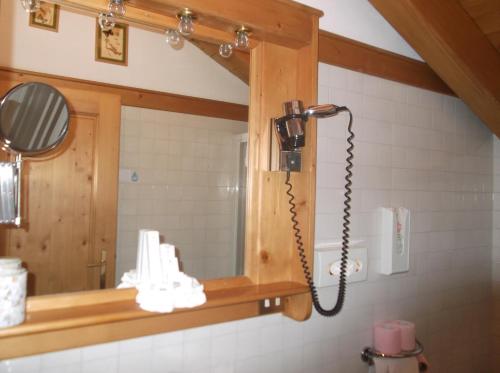 a shower in a bathroom with a mirror at Hotel da Beppe Sello in Cortina dʼAmpezzo