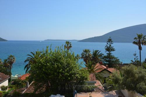 a view of a body of water with houses and trees at Petrovic house in Herceg-Novi