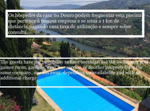 a collage of two pictures of a swimming pool at Casa no Douro in Mesão Frio