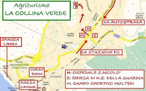 a map of a city with signs on it at Agriturismo La Collina Verde in Levanto