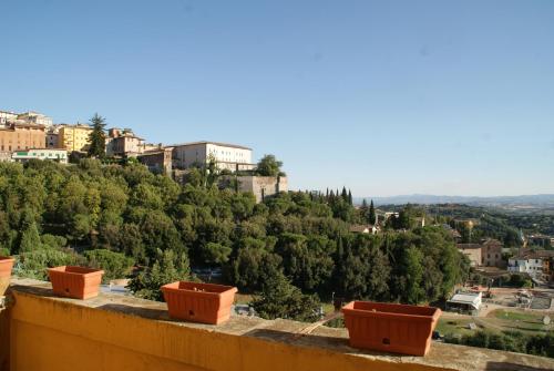 a view of a hill with trees and buildings at Hotel Europa in Perugia