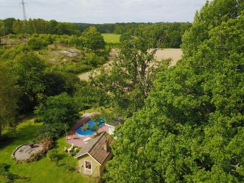 an overhead view of a house with a swimming pool at Boråkra Bed & Breakfast in Karlskrona