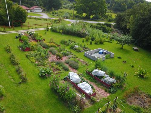 an aerial view of a garden with flowers and plants at Boråkra Bed & Breakfast in Karlskrona