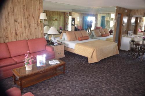 a large hotel room with a bed and a couch at River Lodge South in Pigeon Forge